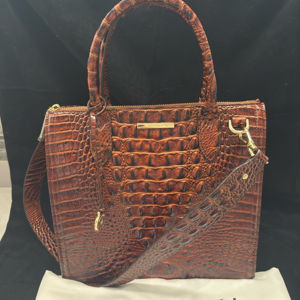 NEW w/out tags Brahmin Crocodile-Embossed Satchel in Rich Brown Pecan